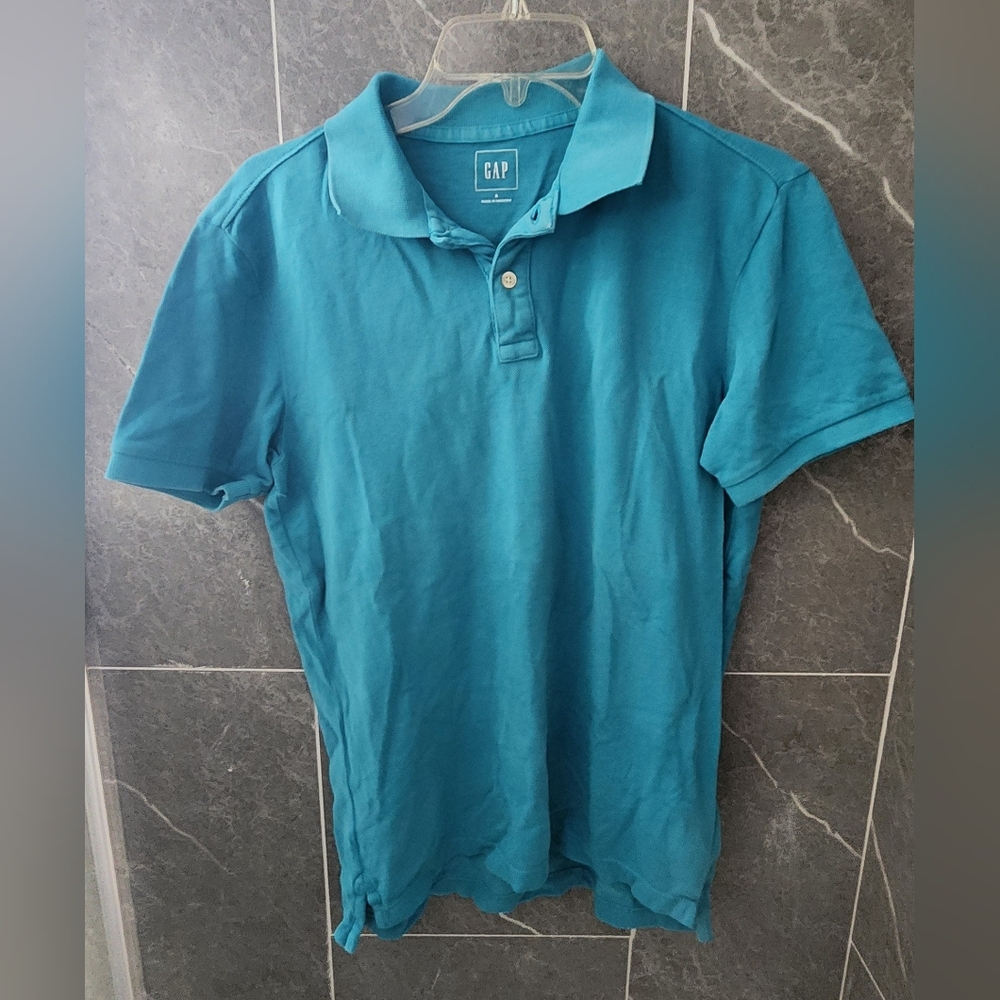 Men's Gap Solid PK Blue Carribean Short Sleeve Polo Shirt Size Small